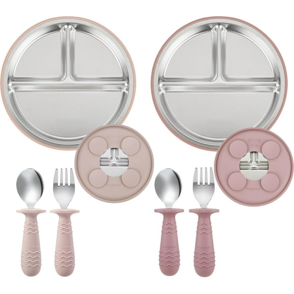 Set de alimentación para bebés PandaEar de acero inoxidable con placas de succión