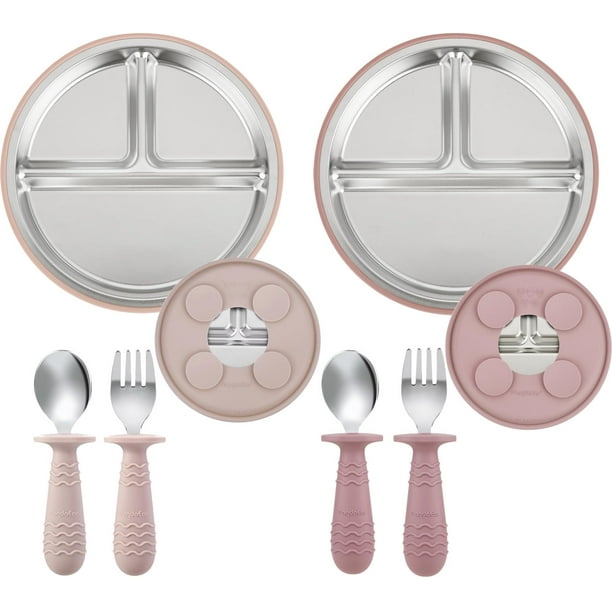 Set de alimentación para bebés PandaEar de acero inoxidable con placas de succión