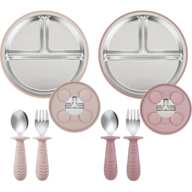 Set de alimentación para bebés PandaEar de acero inoxidable con placas de succión