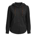 thumbnail image 4 of Lmueinov Long Sleeve Shirts for Women 100% Cotton Button Down Drawstring Hooded Shirts Solid Casual Lightweight Going Out Tops for Summer Fall Travel, 4 of 6