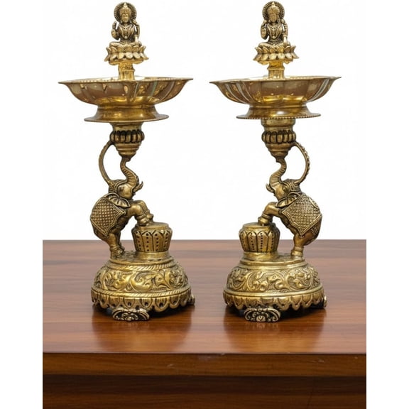 Brass Antique Elephant Diyas – Pair for housewarming pooja/ home décor