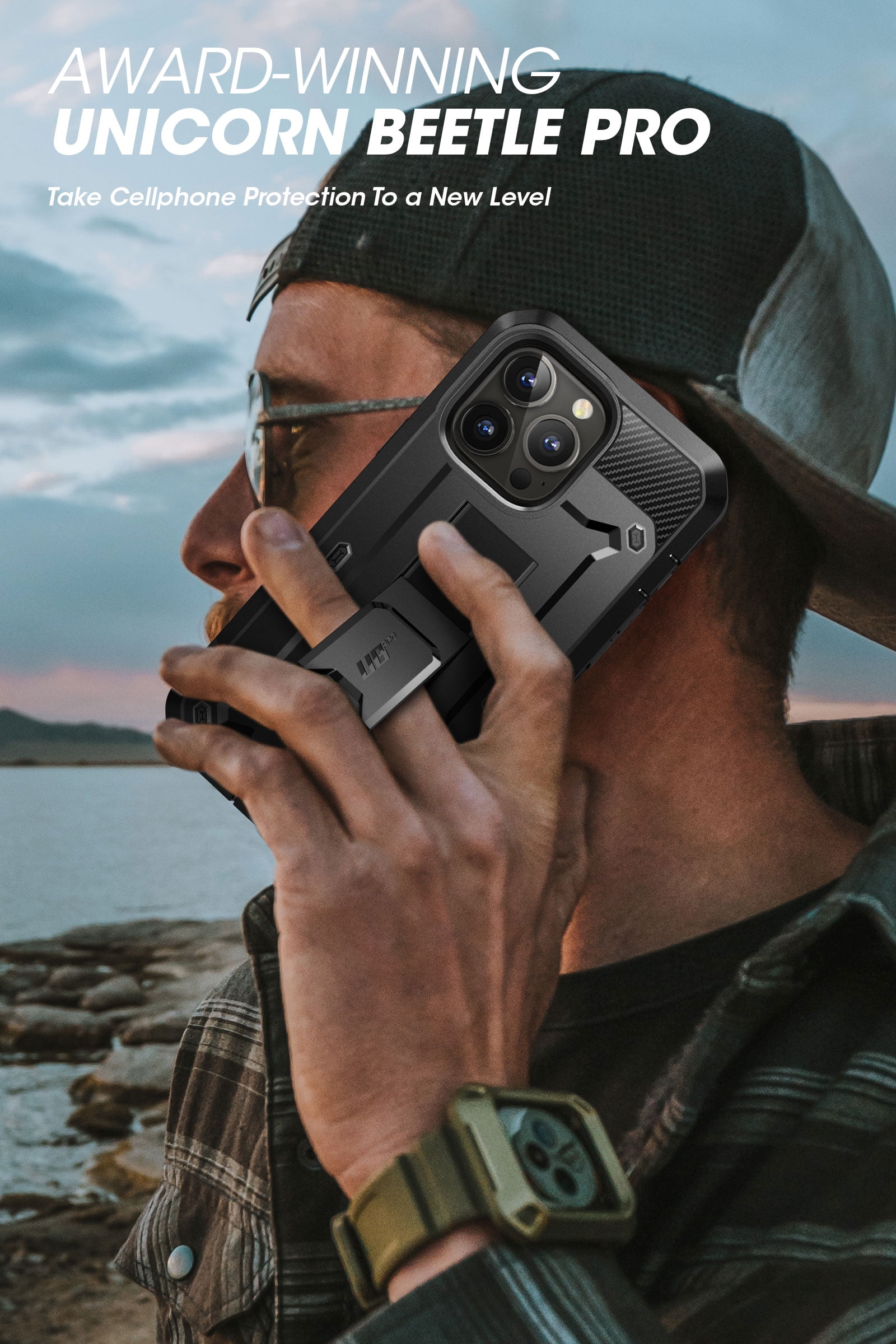 SUPCASE Unicorn Beetle Pro Case for iPhone 14 Pro Max 6.7", with Built-in Screen Protector & Kickstand & Belt-Clip Heavy Duty Rugged Case (Black)