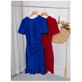 thumbnail image 4 of Aellinatey Women's Dress Short Sleeves Bodycon Dress Ruched Puff Sleeve Ruffle Party Dress, 4 of 11