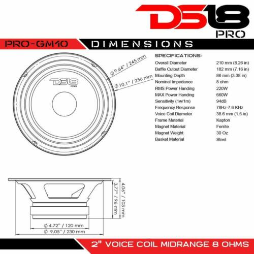 4 Pack Rockville RXM108 10" 2400W 8-Ohm SPL Car Midrange/Mid-Bass Speakers With Bullet Tweeters