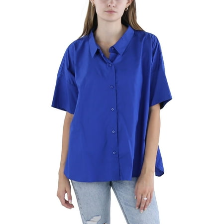 Calvin Klein Womens Short Sleeve Collared Button-Down Top