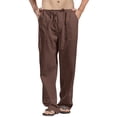 thumbnail image 2 of Men's Cotton Linen Pants Drawstring Lightweight Loose Beach Yoga Pants with Pockets Plus Size Pants Brown M, 2 of 5