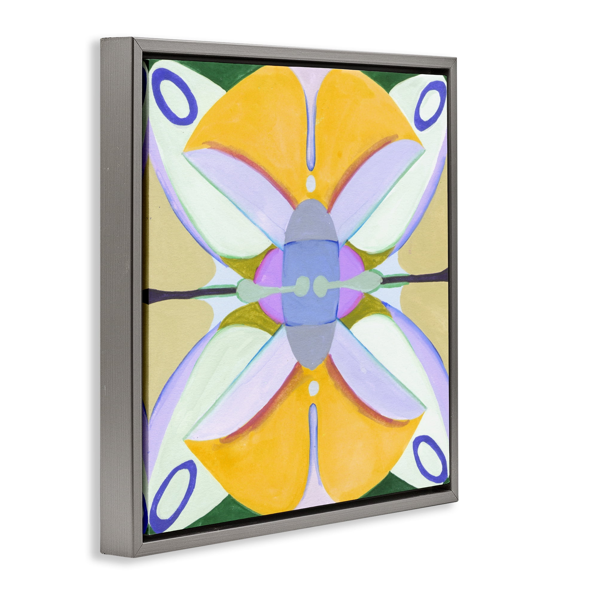 Stupell Industries Warm Revival Kaleidoscope Gray Framed Floater Canvas Wall Art, design by Melissa Wang