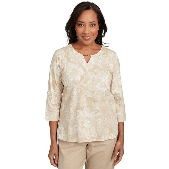 Alfred Dunner Womens Textured Floral Foil Accent Top