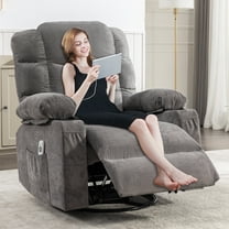 Oversized Massage Recliner Chair for Elderly,Modern Living Room Electric Rocking & Reclining Chairs with with Heat, 8-Point Vibration,USB Charger and Cup Holders, Plush Velvet Single Sofa, Grey