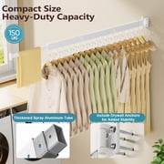 JAUREE Wall Mounted Clothes Drying Rack,Space Saving Laundry Rack Collapsible,Tri-Fold Retractable Rack Outdoor Indoor with 18 Hooks, White