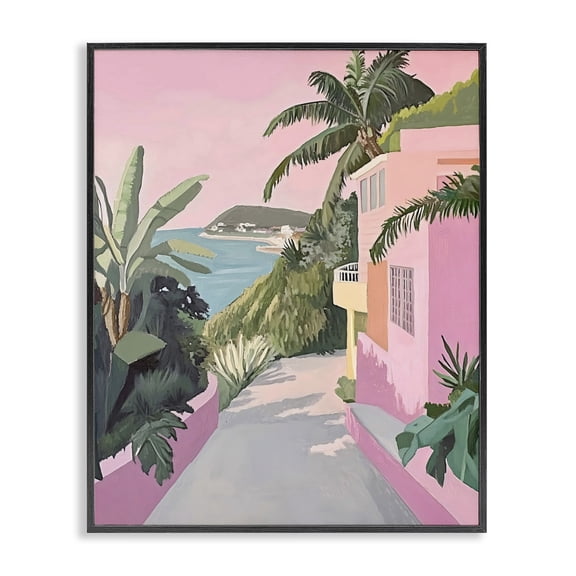 Stupell Industries Mediterranean Pink Coastal House Black Framed Giclee Art, design by The Prints Vibe