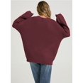 thumbnail image 6 of Women 2-Way Wear Crew Neck Hollow Cable Knit Oversized Long Sleeve Off Shoulder Pullover Sweater Chestnut Red M, 6 of 7