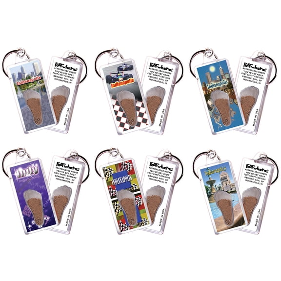 Indianapolis FootWhere Souvenir Keychains. (IND100 - Assorted) 6 Piece Set