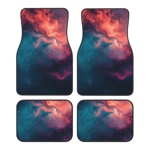 Fotbe Cosmic Paint Swirl Juego de 4 Tapetes para Auto con Estampado – Alfombrillas de Goma Reforzada, Diseño Antideslizante, Protección para Todo el Año – Vehículos, Autos, Camionetas y SUVs
