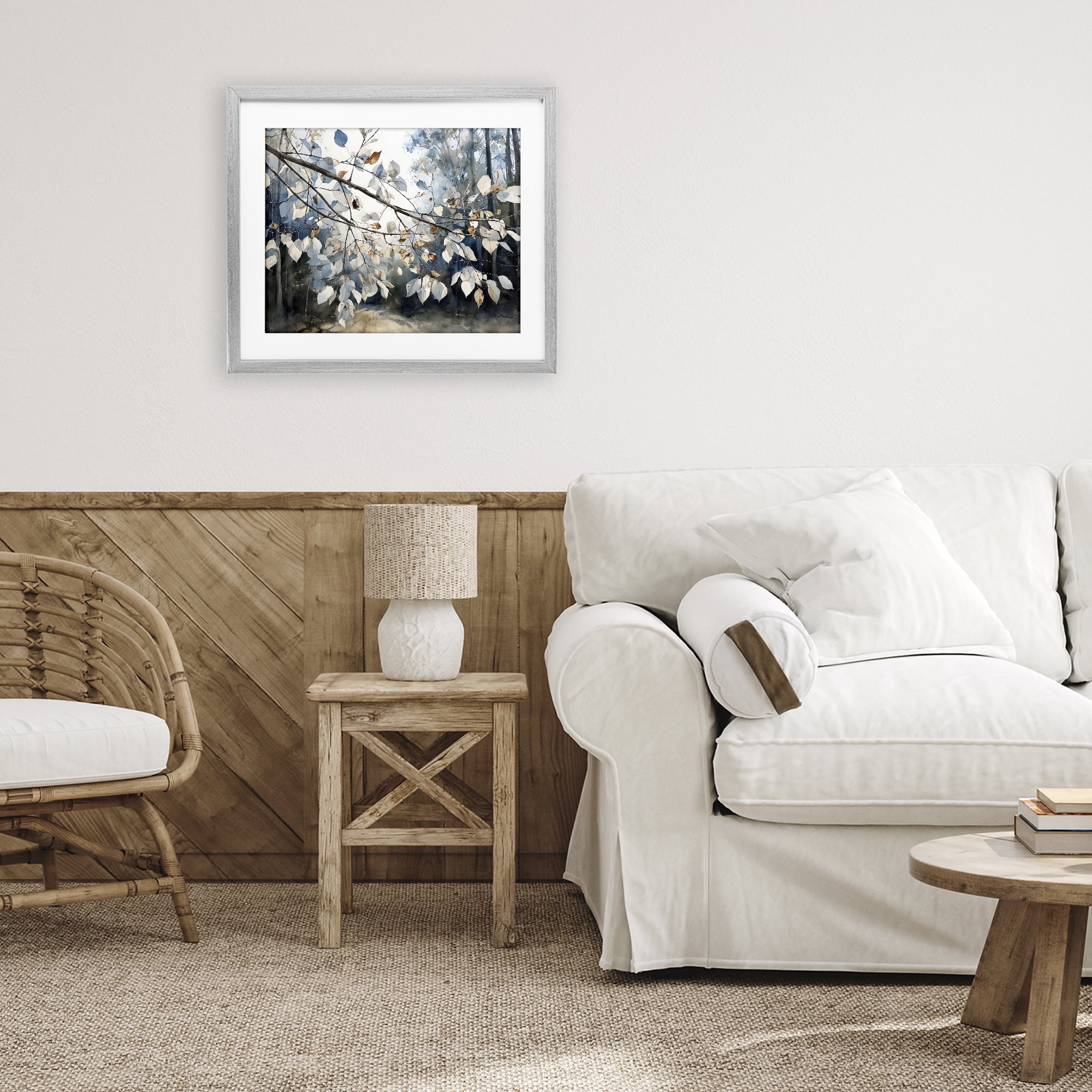 Stupell Industries Blue Fall Branch Leaves Gray Framed Print Under Glass, design by Franklyn Gregory