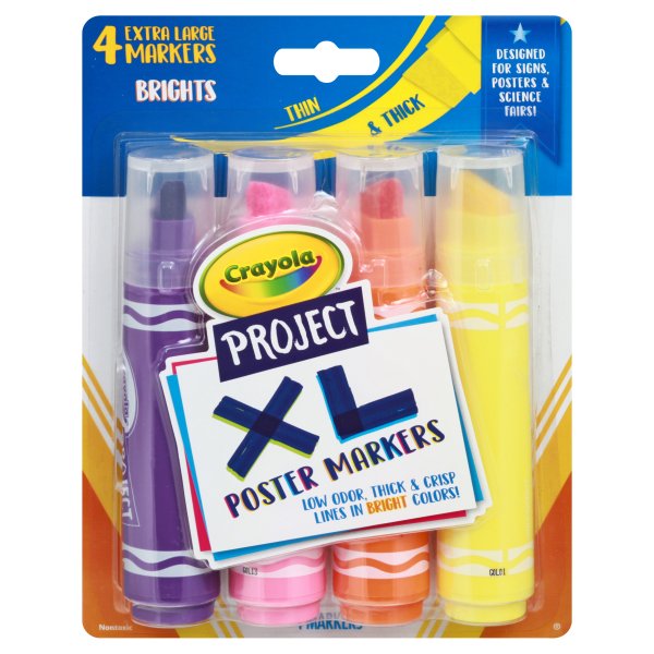 Crayola BIN588358 Project XL Poster Markers, 4 Bold & Bright Color Pack of 3