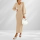 thumbnail image 3 of Vestido Mujer Ajustado Estilo Sexy Cuello En V Color Sólido Traje De Vacaciones Kuymtek Beige T S para Mujer, 3 of 6