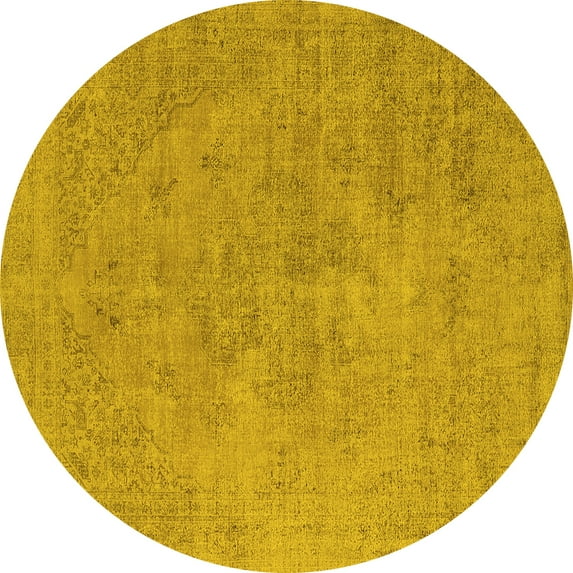 Ahgly Company Indoor Round Oriental Yellow Industrial Area Rugs, 7' Round