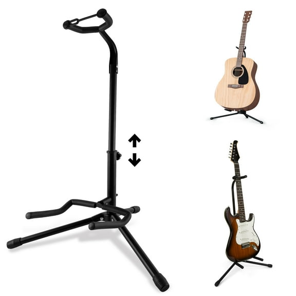 cyrico Guitar Stand, Folding Universal Guitar Stands Floor with Secure Lock Neck Holder, Adjustable Tripod Guitar Stand for Acoustic Bass Electric Guitars, Black