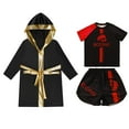 thumbnail image 3 of TiaoBug Kids Boys Boxing Robe Short Sleeve T-shirt and Shorts Set Boxer Fancy Dress Hooded Cloak Black&Red 16, 3 of 5