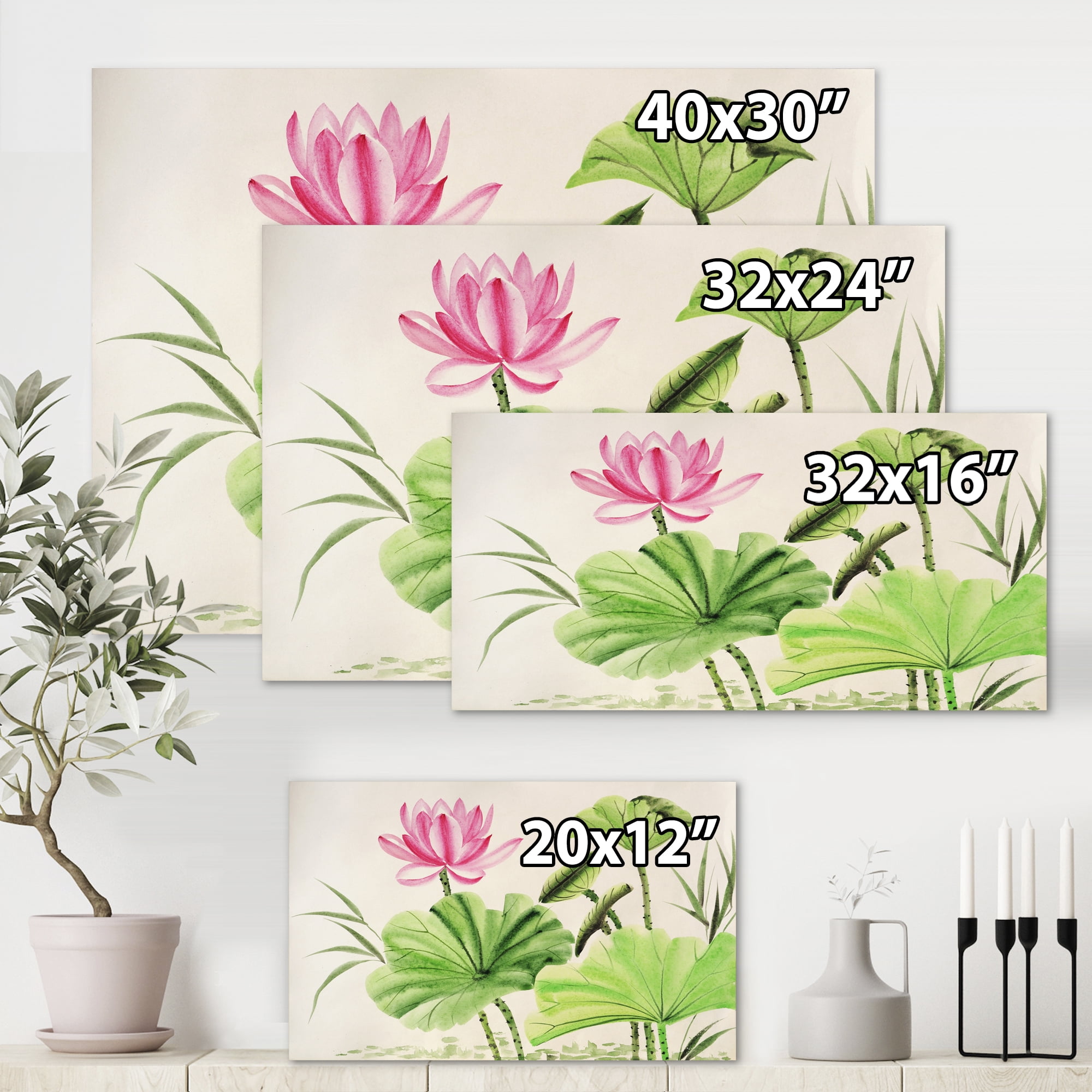 Designart ' Ancient Pink Lotuses In The Pond V ' Traditional Canvas Wall Art Print