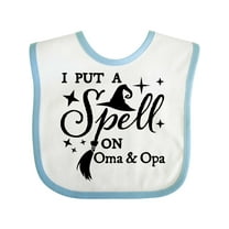 Inktastic I Put a Spell on Oma and Opa Witch Hat and Broom Boys or Girls Baby Bib