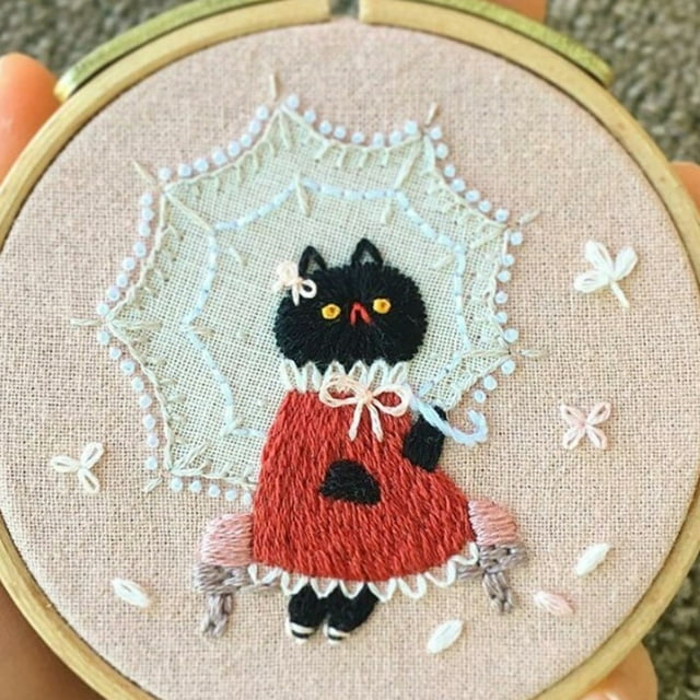 Bgsha 15cm DIY Embroidery Kit 3D Cat Landscape Embroidery Stitching Kits With Hoop Art Needlework Cross Stitch Set Embroidery Access