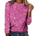 thumbnail image 2 of YMNXA Womens Shirts Long Sleeve Crew Neck Sequins Comfortable Fashion Tops Pullover Ladies Clothes For Daily Wear Hot Pink L, 2 of 4