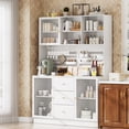 thumbnail image 5 of RichYa Kitchen Storage Pantry 57" Spacious Countertop Hutch with 3 Drawers 3 Cabinets Cup Holder & Power Strip,Buffet Bar Cabinet,White, 5 of 9