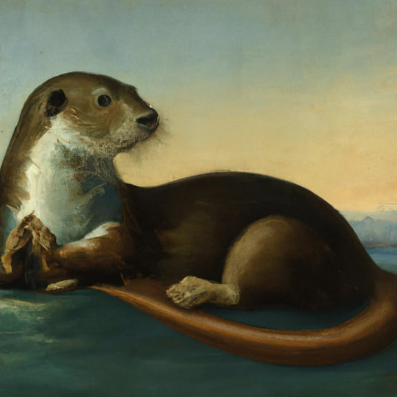 Contemplative Otter Oil Painting II - 12" x 12" Wall Decor