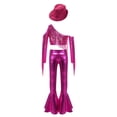 thumbnail image 4 of TSSOE Kids Girls Latin Jazz Modern Dancewear One Shoulder Crop Top with Pants and Hat Jazz Dance Performance Clothes Hot Pink 16, 4 of 7