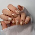 thumbnail image 1 of Uñas postizas adhesivas HPYFOI Gold Chrome cortas cuadradas, 24 piezas, 1 of 7