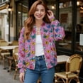 thumbnail image 2 of COEQINE Bomber Jacket Women 2025 Zip Up Stand Collar Bomber Outfits Winter Trendy Varsity Jackets Shackets with Pockets, Cropped Casual Winter Coat, 4X-Large, Butterfly Heart Purple, 2 of 7