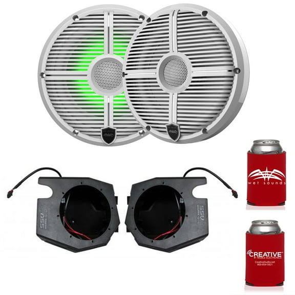 Wet Sounds RECON 6-XWW RGB 6.5" White Grill RGB Marine Speakers with RZ4-F65U 2014  Polaris RZR Front Kick Pods
