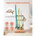 thumbnail image 2 of Vertical Surfboard Stand 3 Tier Wooden Rack for Storage Display Freestanding Board Organizer with Hanging Hooks Cork Padding for Wakeboards Snowboards Kiteboards, 2 of 7