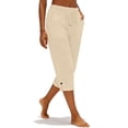 thumbnail image 4 of Petite Capris for Women with Pockets Linen Lightweight Dressy Casual Wide Straight Leg Elastic Waist Cropped Pant Summer Pull on Ladies Palazzo Capri Pants Beige L, 4 of 8