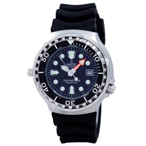 Ratio 1038EF102V FreeDiver Helium Safe 1000M Sapphire Quartz Montre pour Homme, Noir