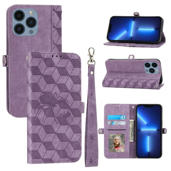 Feishell Wallet Case for iPhone 13 Pro Max, Premium Magnetic PU Leather Kickstand RFID Blocking Flip Case with Card Slots Wrist Strap Folio Case For iPhone 13 Pro Max, Purple