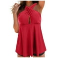 thumbnail image 1 of adviicd Tankini Swimsuits for Women Tummy Control Bandeau Tankini Swimsuits for Women - Two Piece Ruched Tummy Control Bathing Suit Strapless Swimwear with Bottom(Red,S), 1 of 9