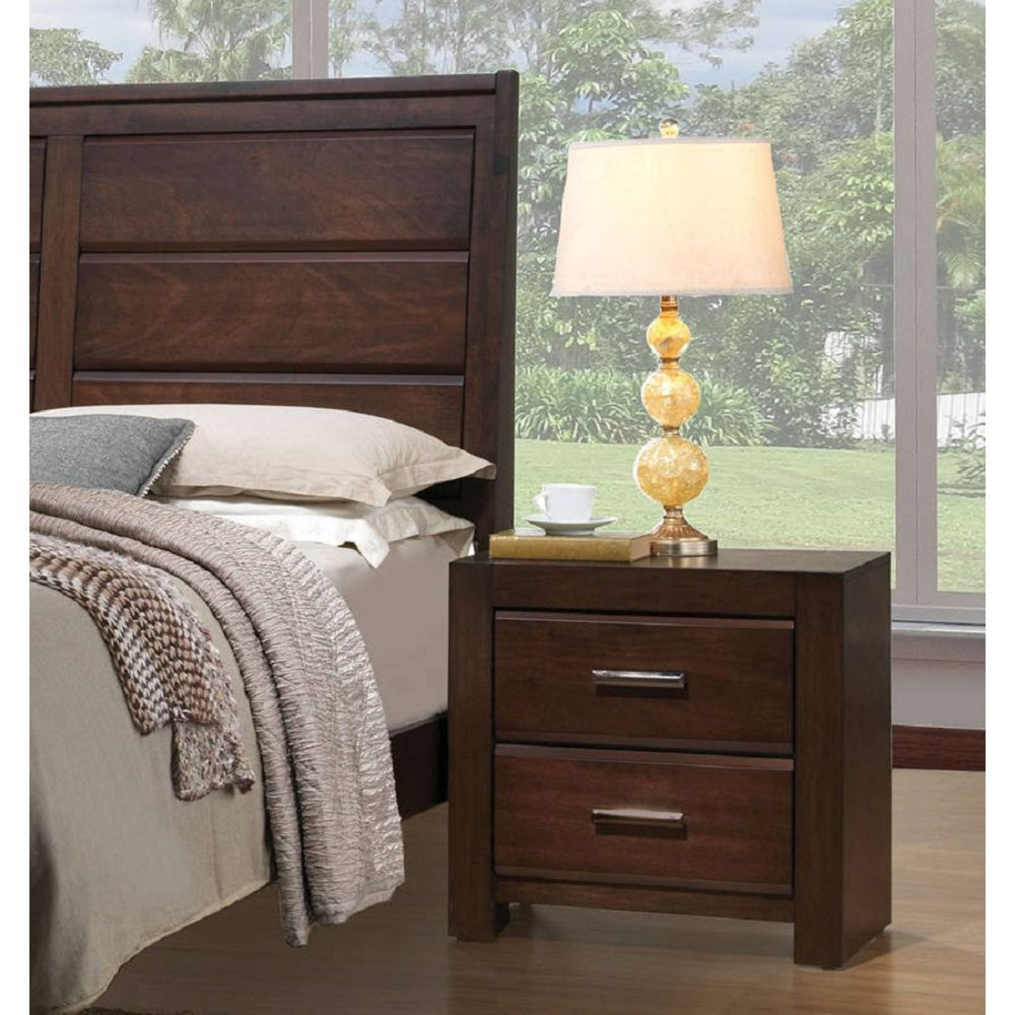 Miekor Furniture Oberreit Nightstand in Walnut Fully Assembled