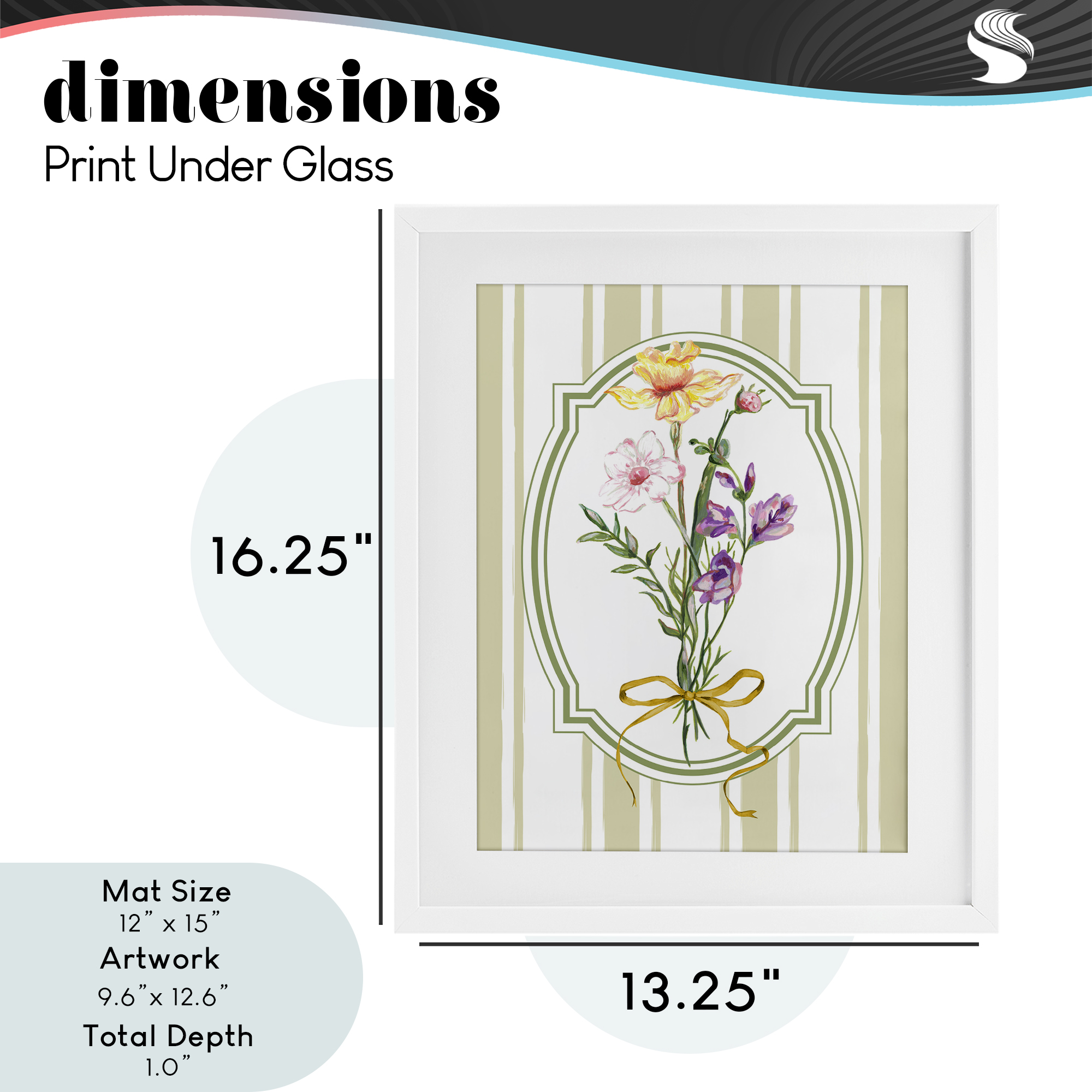 Vintage Wildflowers with Ribbon White Framed Print Under Glass, design by Adonna Ebrahimi