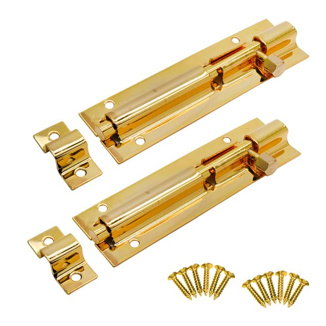 LC LICTOP Pestillo deslizante de acero inoxidable dorado para puerta, barril de 4 pulgadas, pestillo deslizante para puerta de seguridad, 2 uds.