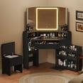 thumbnail image 2 of Toogaho Vanity Desk with Mirror and Lights, Makeup Table Set with Chair, 2 Drawers, Shelf, Storage Stool, Charging Station, Vanity Table for Bedroom,Black, 2 of 8