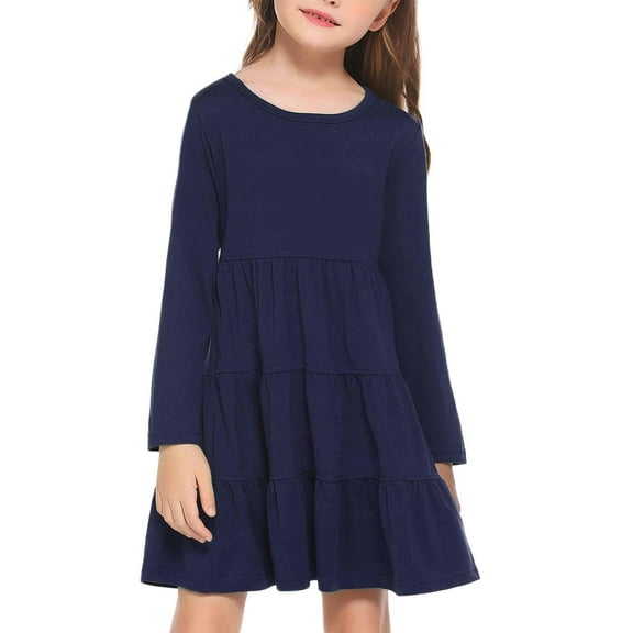Arshiner Girls' Super Soft Cotton Long Sleeve Tiered Dress