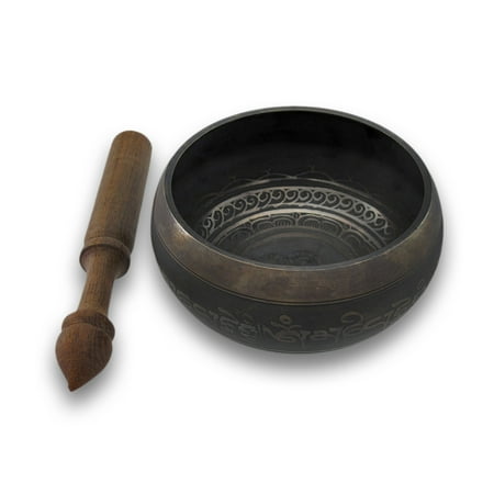 Antiqued Brass Tibetan Meditation Singing Bowl With Wooden Mallet
