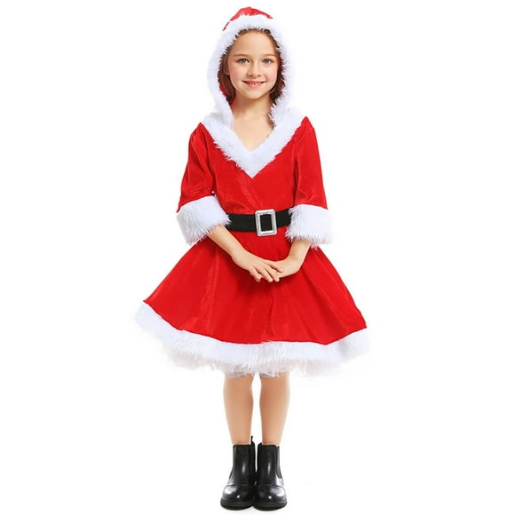 GDREDA Formal Dress for Girls Family Santa Gown with Skirt Festive Holiday for Party and Events Elegant Style Outfit Themed Attire Red,8-10 Years