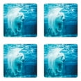 thumbnail image 1 of Bear Coaster Set of 4, Arctic Polar Bear Dipping into Water Swimming Ursus Maritimus Underwater View, Square Hardboard Gloss Coasters, Standard Size, Blue Pale Blue, by Ambesonne, 1 of 2