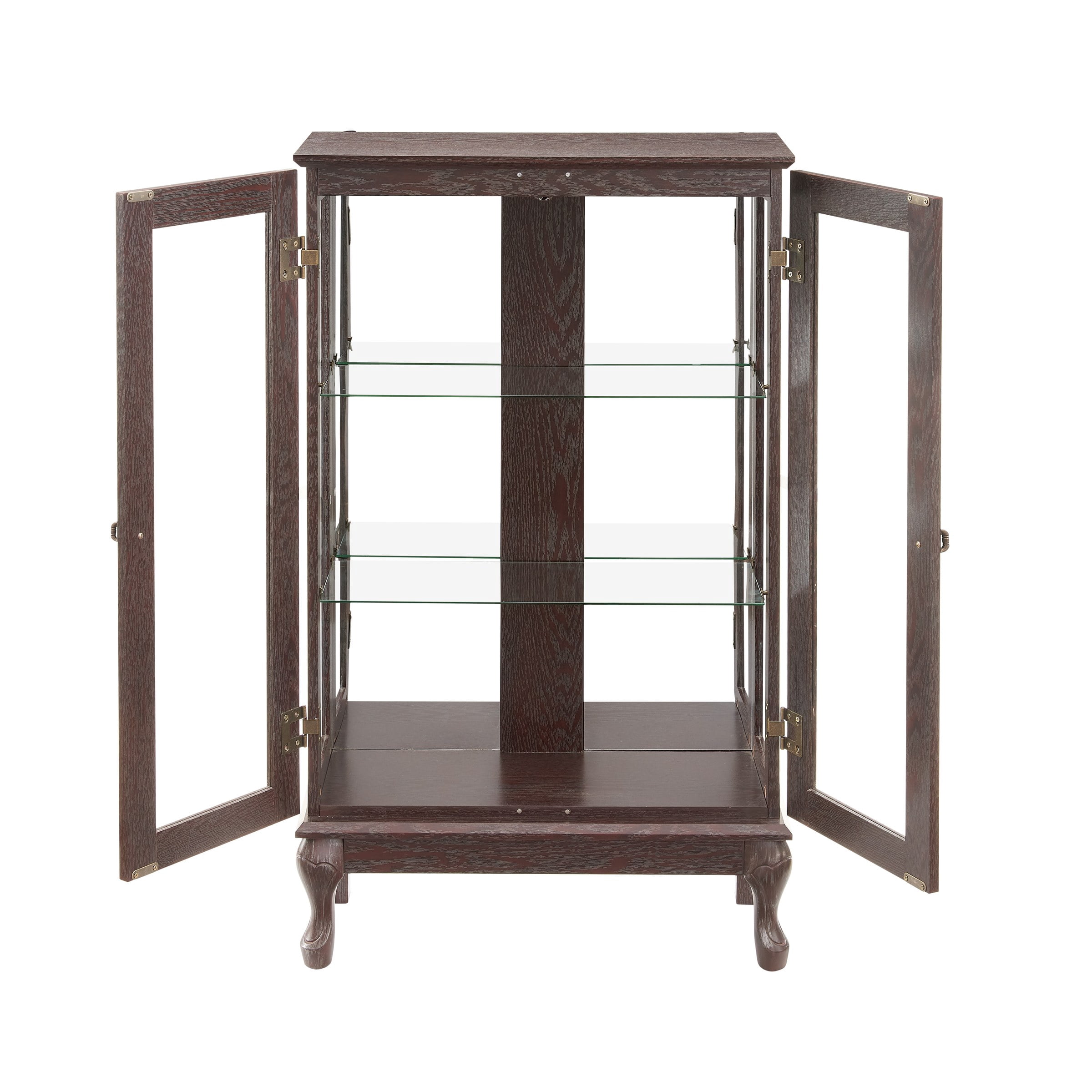 2-Door Curio Cabinet with Tempered Glass Doors, Mirrored Back Panel, Adjustable Shelves, Lighted Display Cabinet, Cherry