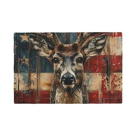 

Table Placemats Set of 4 - American Flag Deer Art 12x18 In Faux Linen Double Heat Resistant Place Mats Cloth Indoor/Outdoor Placemats Washable Table Mats for Dining Kitchen Party