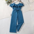 thumbnail image 4 of ATOGUTA Overalls for Girls Size 8-13 Years Ruffle Off Shoulder Jumpsuit Wide Leg Romper One Piece Party Summer Outfits Blue, 4 of 4